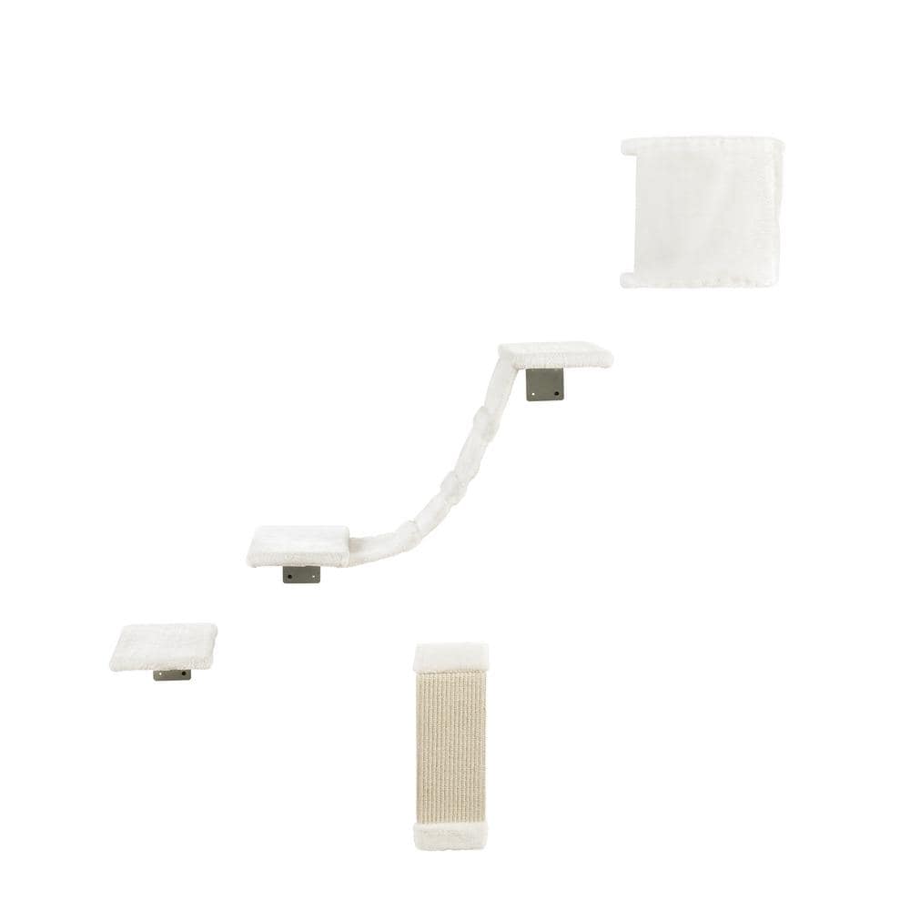 White Wall-Mounted Sisal Cat Climber with Platforms