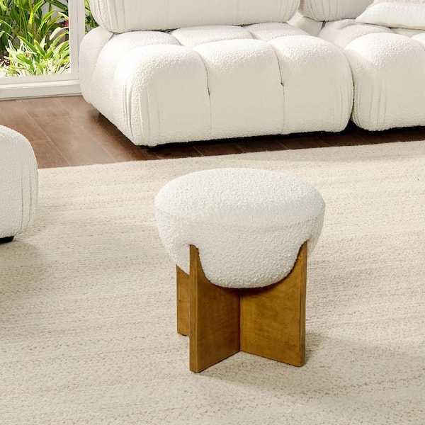 Jennifer Taylor Bridge Ivory White Polyester and Acrylic Blend Boucle  Arched Small Footstool Ottoman 84490-MBW-MY - The Home Depot