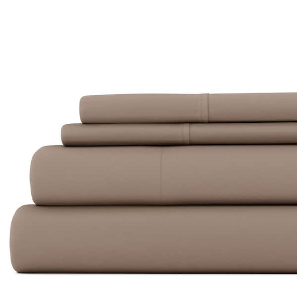 Becky Cameron 4-Piece Taupe Solid Microfiber Queen Sheet Set