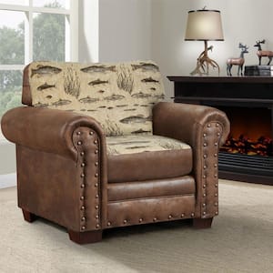 Angler's Cove Brown Microfiber Arm Chair with Nailhead Trim (Set of 1)