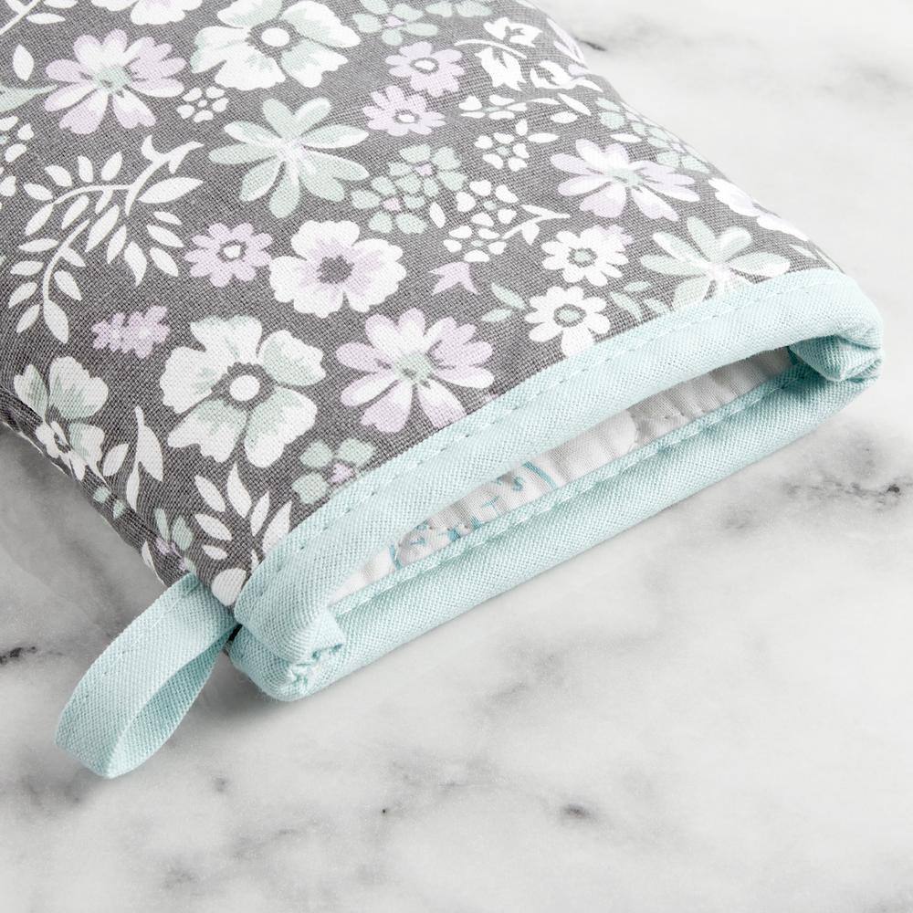 Ditsy Floral Gray and Blue Silicone Mini Oven Mitt Set