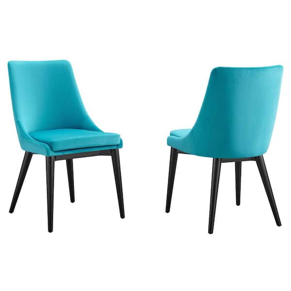 MODWAY Viscount Accent Performance Velvet Dining Chairs - Set of 2 in Blue