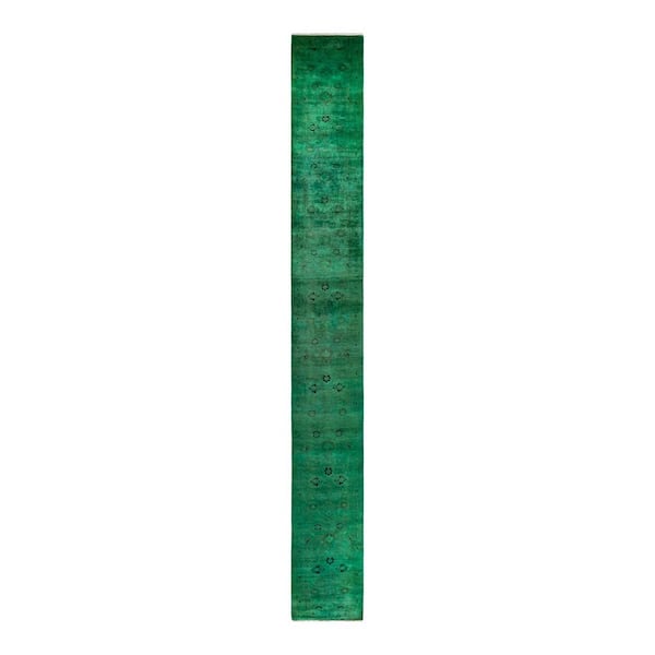 Overdyed Green 2 ft. 7 in. x 23 ft. 1 in. Wool Indoor Area Rug