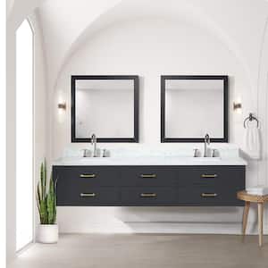 Sherman 84 in W x 22 in D Black Double Bath Vanity, Carrara Marble Top, Faucet Set, and 36 in Mirror