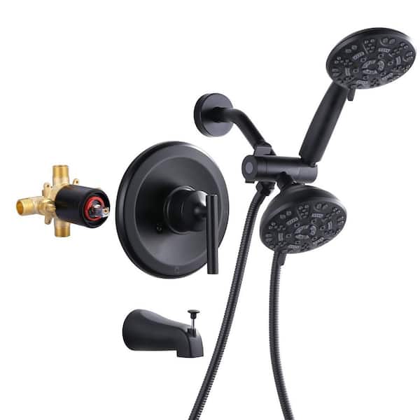 VEVETTA Single Handle 7-Spray Tub and Shower Faucet 1.8 GPM in. Matte Black with Pressure Balance Valve Included
