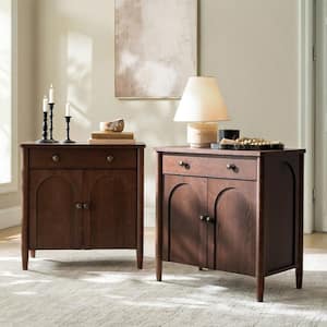 JAYDEN CREATION Ezio 3-Door Walnut Rattan Accent Cabinet with
