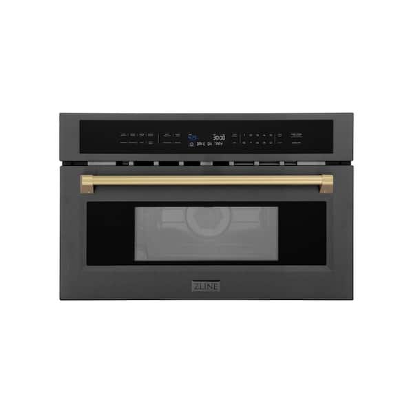 ZLINE Kitchen and Bath Autograph Edition 30 in. 1000-Watt Built-In Microwave Oven in Black Stainless Steel & Champagne Bronze Handle