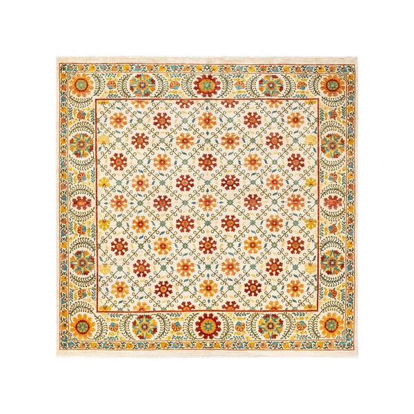 Solo Rugs Suzani One-of-a-Kind Contemporary Ivory 8 ft. 10 in. x 9 ft. 1 in. Floral Area Rug
