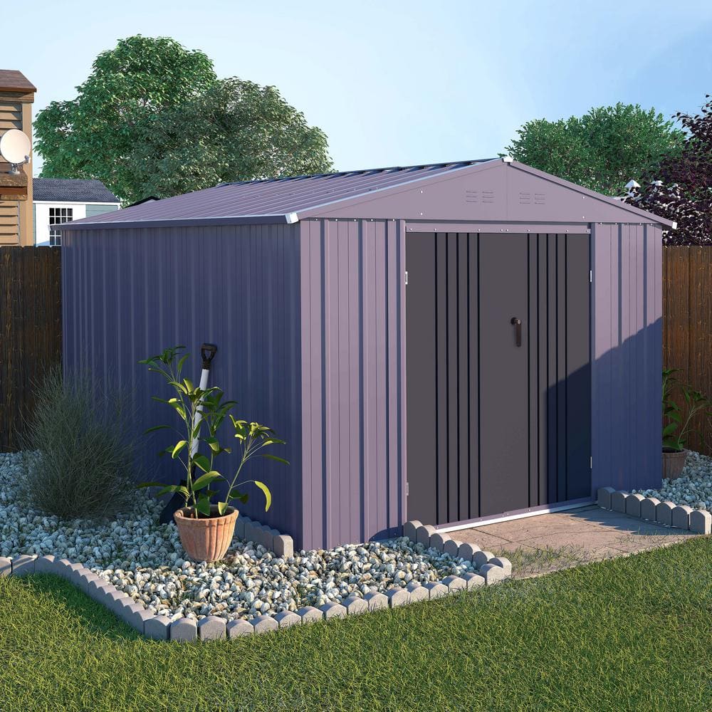 8 ft. W x 10 ft. D Metal Outdoor Storage Shed 80 sq. ft., Gray -  VEIKOUS, PG0301-10GN-1