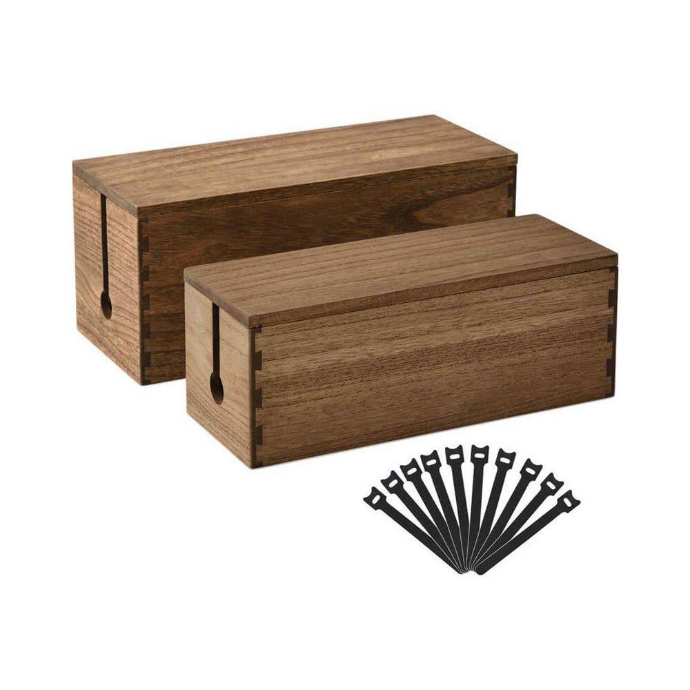 Wooden Series Large and Small Cable Management Box Cord Organizer Accessory Dark Brown 2 Piece price history on PriceWatchPro