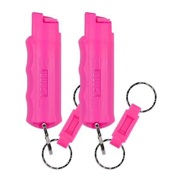 Self-defense safety keychain wristlet pink grey white chevron pink pom pom  puff ball personal alarm gettin lippy