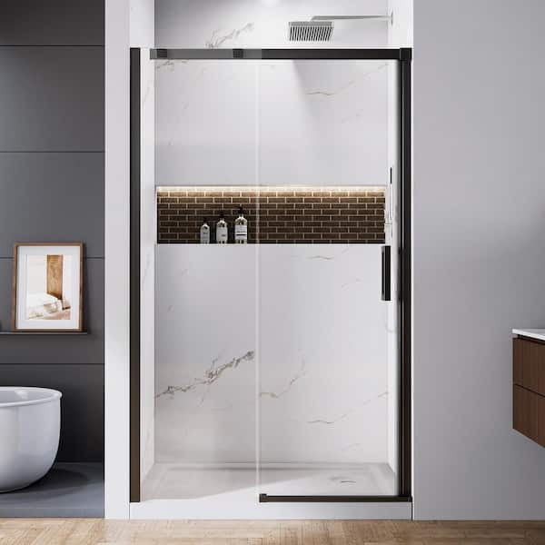 48 in. W x 74 in. H Sliding Framed Shower Door in Matte Black with 8mm SGCC Tempered Glass