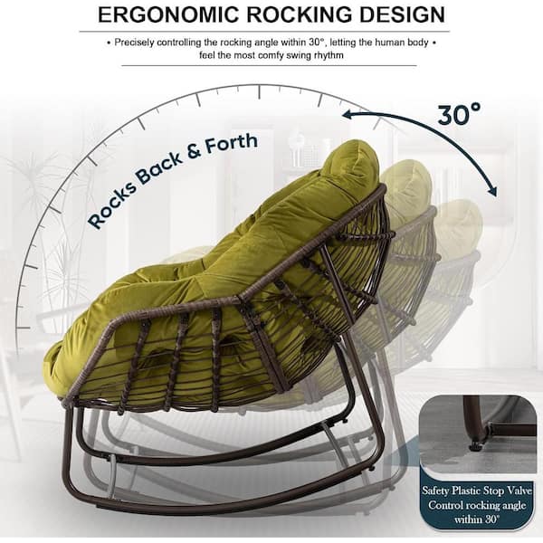 Cesicia Metal Rattan Outdoor Rocking Chair Recliner Chair with Olive Green  Cushion for Living Room, Patio, Garden (Set of 2) 640105284uy1 - The Home  Depot