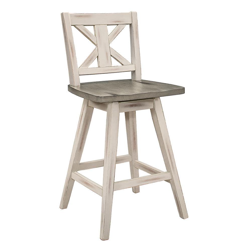 White and Gray Swivel Wood Counter Stools, 18" Wide
