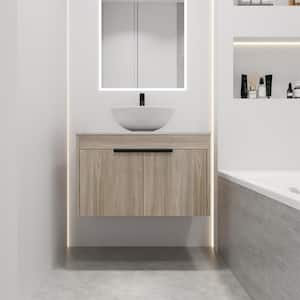 PETIT 29.5 in. W x 18.9 in. D x 23.8 in. H Single Sink Floating Bath Vanity in Oak with White Slate Top and Ceramic Sink