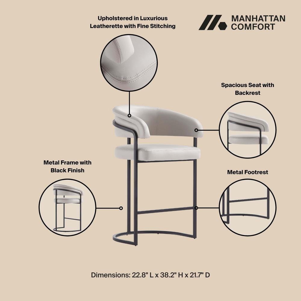 Augusta Light Gray Leatherette Counter Stools with Metal Base, Set of 3