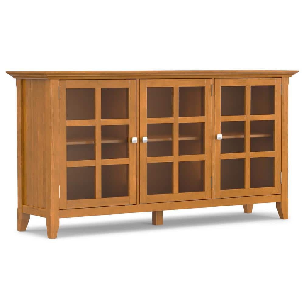 Light Golden Brown Pine and Plywood Storage Cabinet with Glass Doors