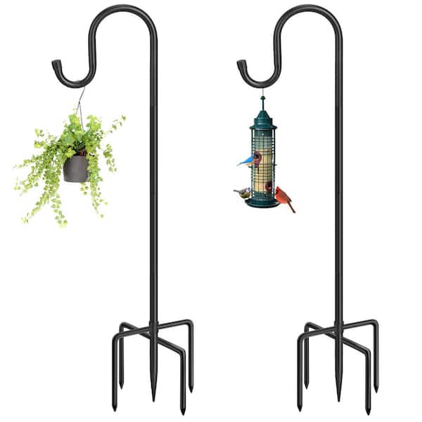 Unbranded 60 in. Shephards Hook for Outdoor, Heavy-Duty Bird Feeder Pole with 5 Base Prongs (2-piece)