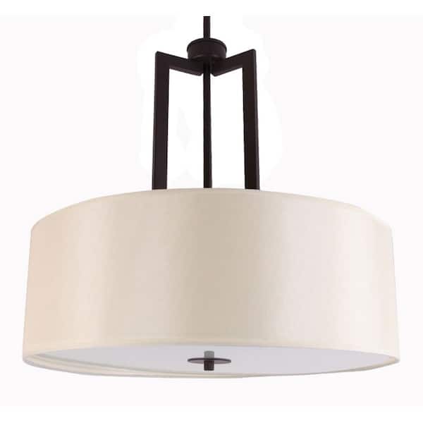 Cambridge 3-Light Ebony Bronze Chandelier with Creme Silk Fabric Shade
