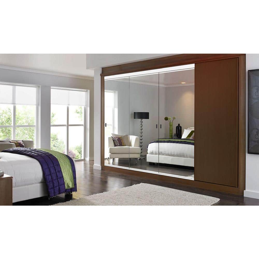 120" x 80" White Aluminum Frame Sliding Closet Doors with Mirror Panels