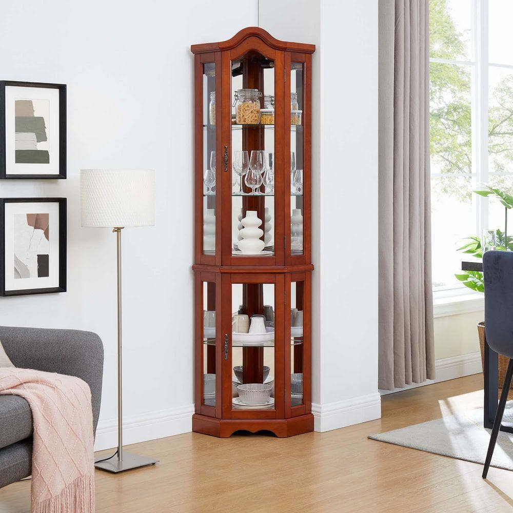 22 in. W x 16 in. D x 70 in. H Brown Linen Cabinet, Corner Curio 