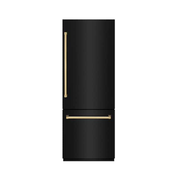 30 in. 16.1 cu. ft. Built-in Bottom Freezer Refrigerator in Black Stainless with Graphite Gray Interior and Gold Accents