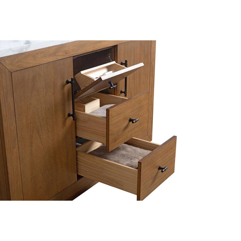 48'' Tan Poplar Wood Bathroom Vanity with Marble Top