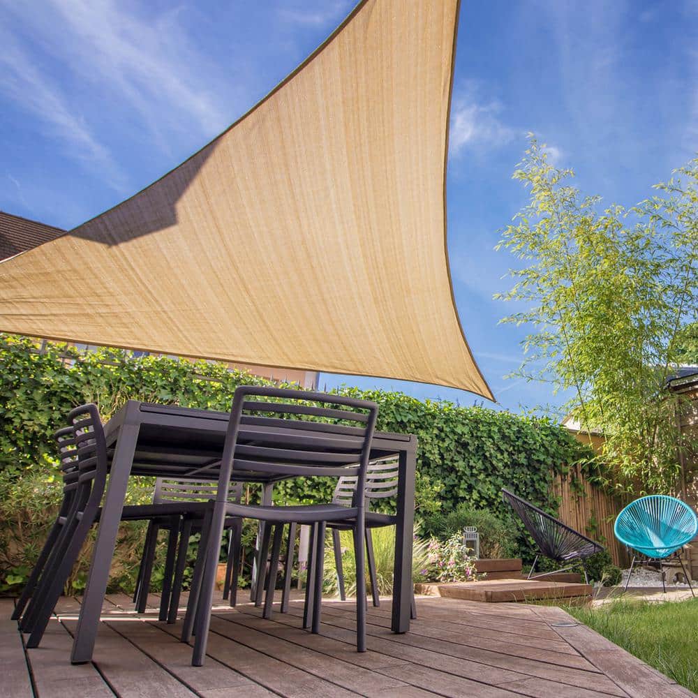 12' Tan High-Density Polyethylene Triangle Sun Shade Sail