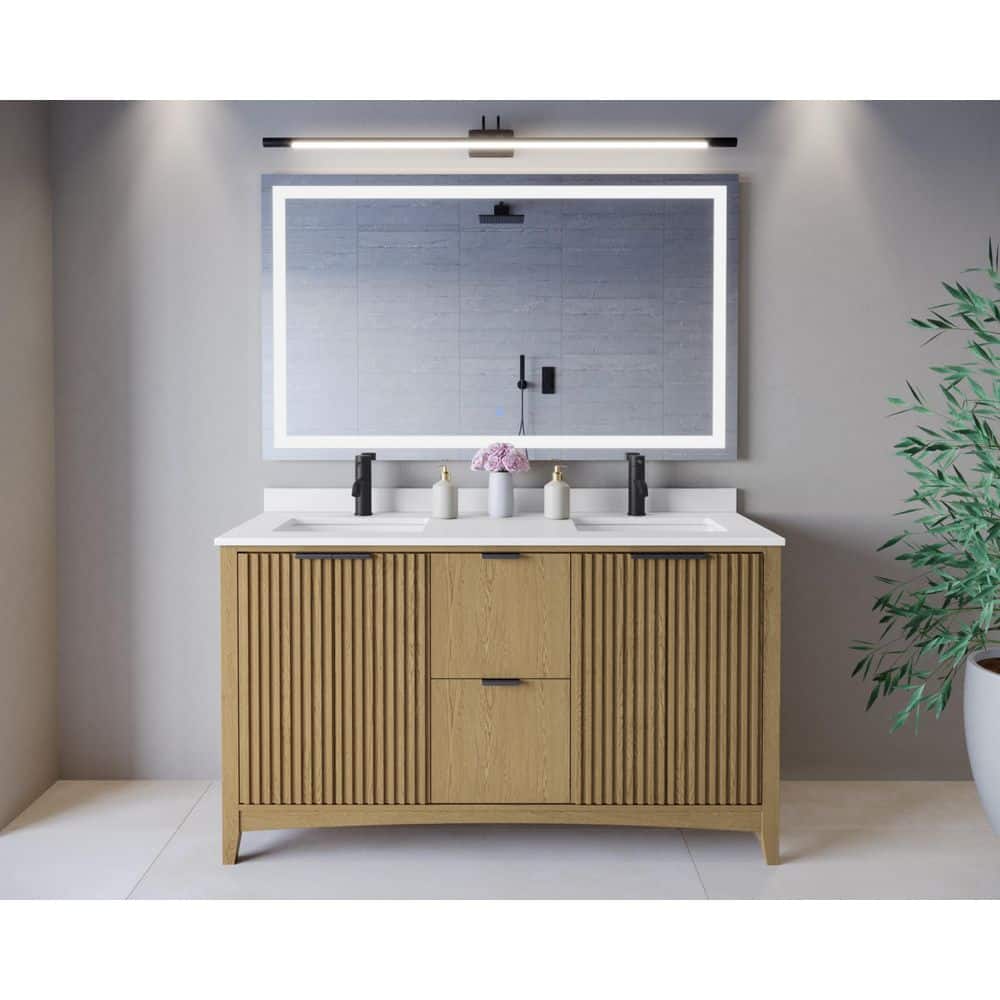 Palmilla 60 in. Double Freestanding Natural Oak Bath Vanity with White Cultured Marble Top Assembled price history on PriceWatchPro