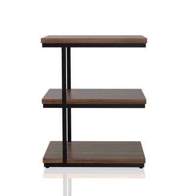 Revin 19 in. Matte Black Coating and Walnut Rectangle Particle Board Top Side Table