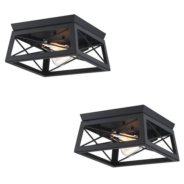 12 in. Black Flush Mount Lights With Open Cage Shade(2 Pack)