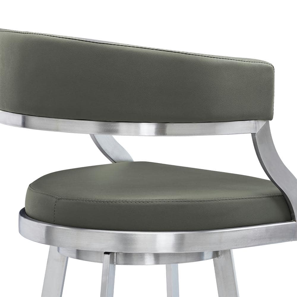 Dione 20" Gray Faux Leather Swivel Metal Bar Stool