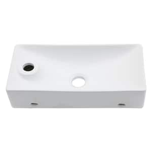 17.31 in. W x 3.94 in. H White Porcelain Ceramic Rectangular Wall-Mounted Bath Vanity Sink Single Bowl with Faucet Hole