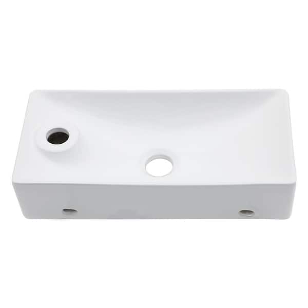 Sarlai 17.31 in. W x 3.94 in. H White Porcelain Ceramic Rectangular Wall-Mounted Bath Vanity Sink Single Bowl with Faucet Hole