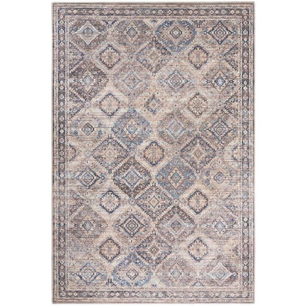 57 Grand Machine Washable Ivory/Latte 4 ft. x 6 ft. Bordered Transitional Area Rug