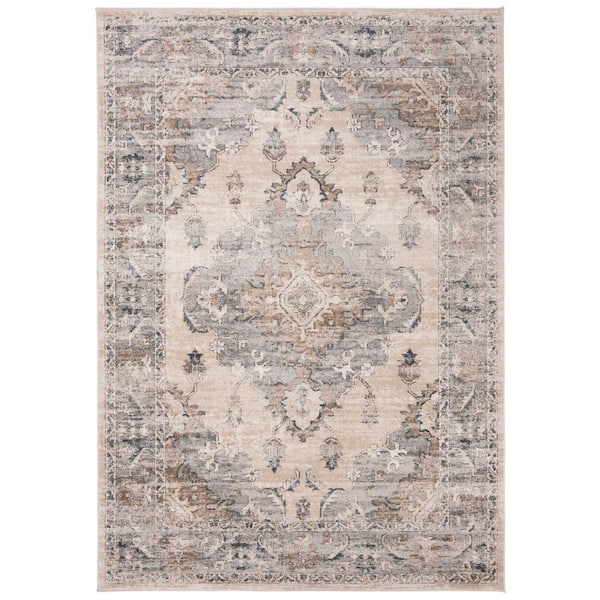 SAFAVIEH Oregon Beige/Gray Doormat 3 ft. x 5 ft. Distressed Floral Medallion Area Rug