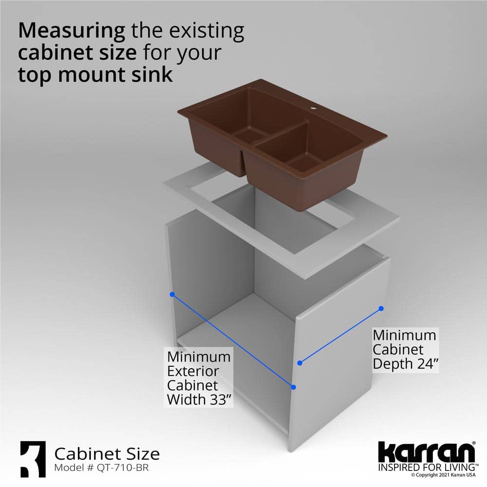 Brown Quartz Double Bowl Kitchen Sink with Curved Rear Walls