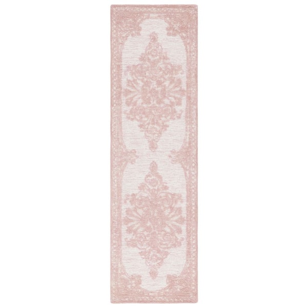 Metro 2 ft. x 5 ft. Pink/Ivory Ornate Border Runner Rug