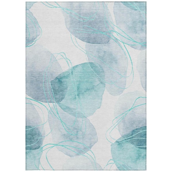 Teal and Ivory 5 ft. x 8 ft. Woven Abstract Rectangle Indoor/Outdoor Area Rug