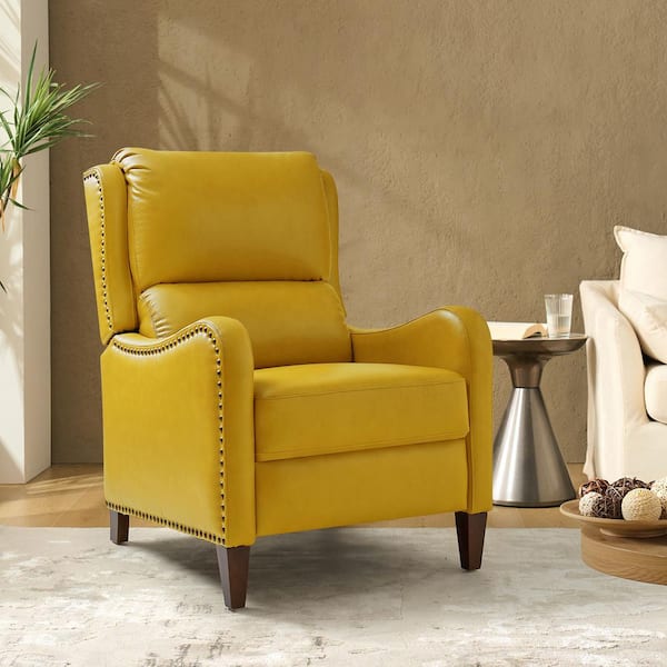 JAYDEN CREATION Hyde Modern Retro Cigar Genuine Leather Recliner with Nailhead Trim-Yellow