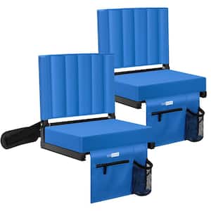2-Pack Blue Portable Stadium Chair with Back Support and Cushion