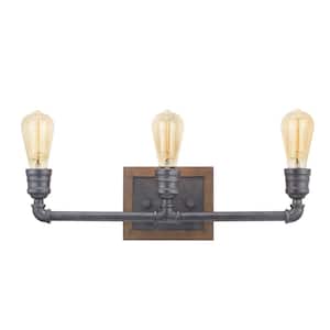 Palermo Grove 3-Light Gilded Iron Vanity Light with Painted Walnut Wood Accents