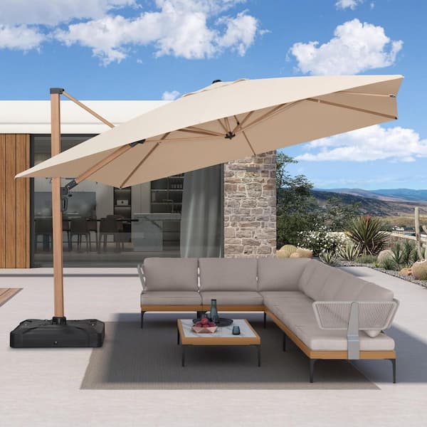 12 ft wide patio umbrella Wind-Resistant Large Cantilever Since its launch in 2013 PURPLE LEAF 12-ft Aluminum Beige