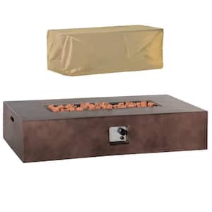 Rectangular Stone Fire Pit Table with Protective Cover