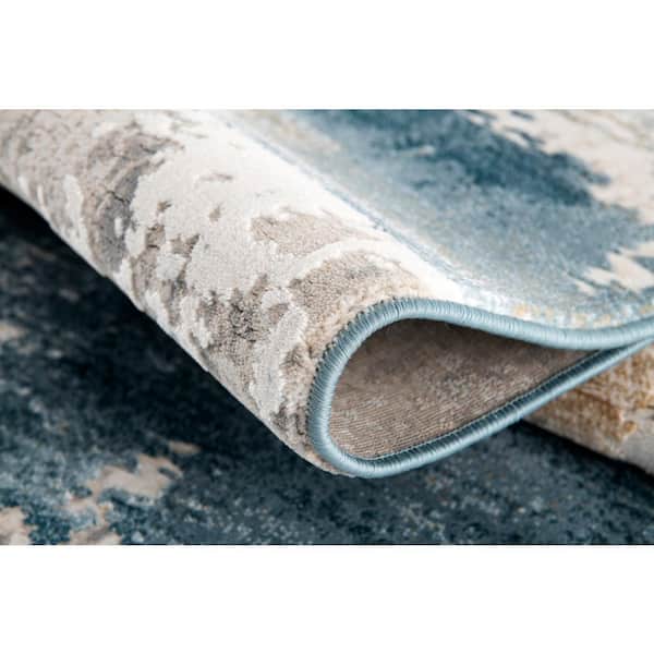 Silvia Cream Blue 2 ft. 2 in. x 4 ft. Modern Abstract Doormat Area Rug Entrance Floor Mat