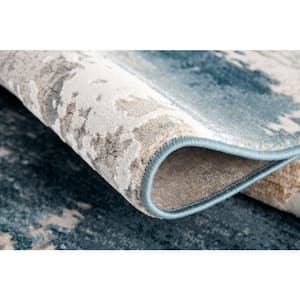 Silvia Cream Blue 9 ft. x 12 ft. 3 in. Modern Distressed Area Rug Large