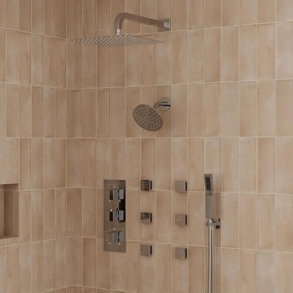 Thermostatic 8-Spray 12 and 6 in. Wall Mount Dual and Handheld ShowerHead 2.5 GPM with 6-Jets in Chrome (Valve Included)