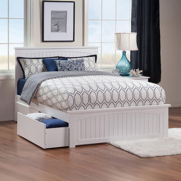 Nantucket White Queen Platform Bed with Matching Foot Board and 2 Urban Bed Drawers
