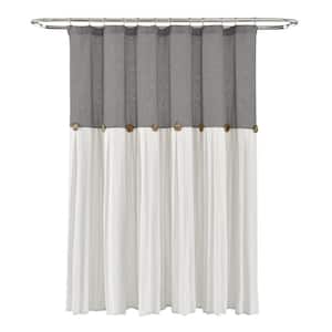72 in. x 72 in. Linen Button Shower Curtain Dark Gray/White Single
