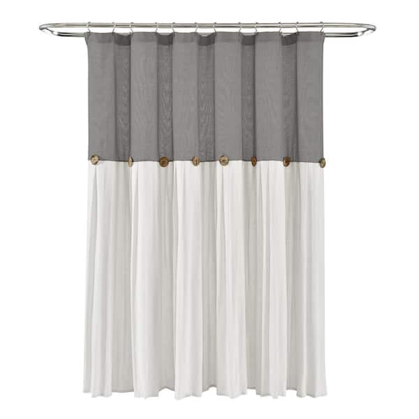Lush Decor 72 in. x 72 in. Linen Button Shower Curtain Dark Gray/White Single